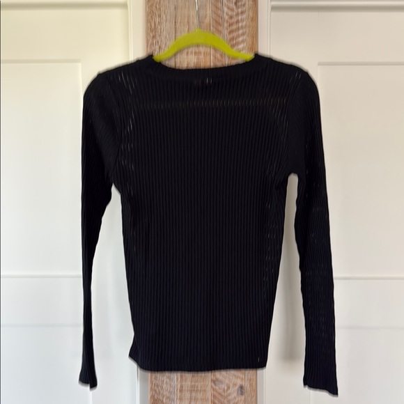 Pilcro Sheer Layering Black Ribbed Long Sleeve Top - Picture 8 of 8